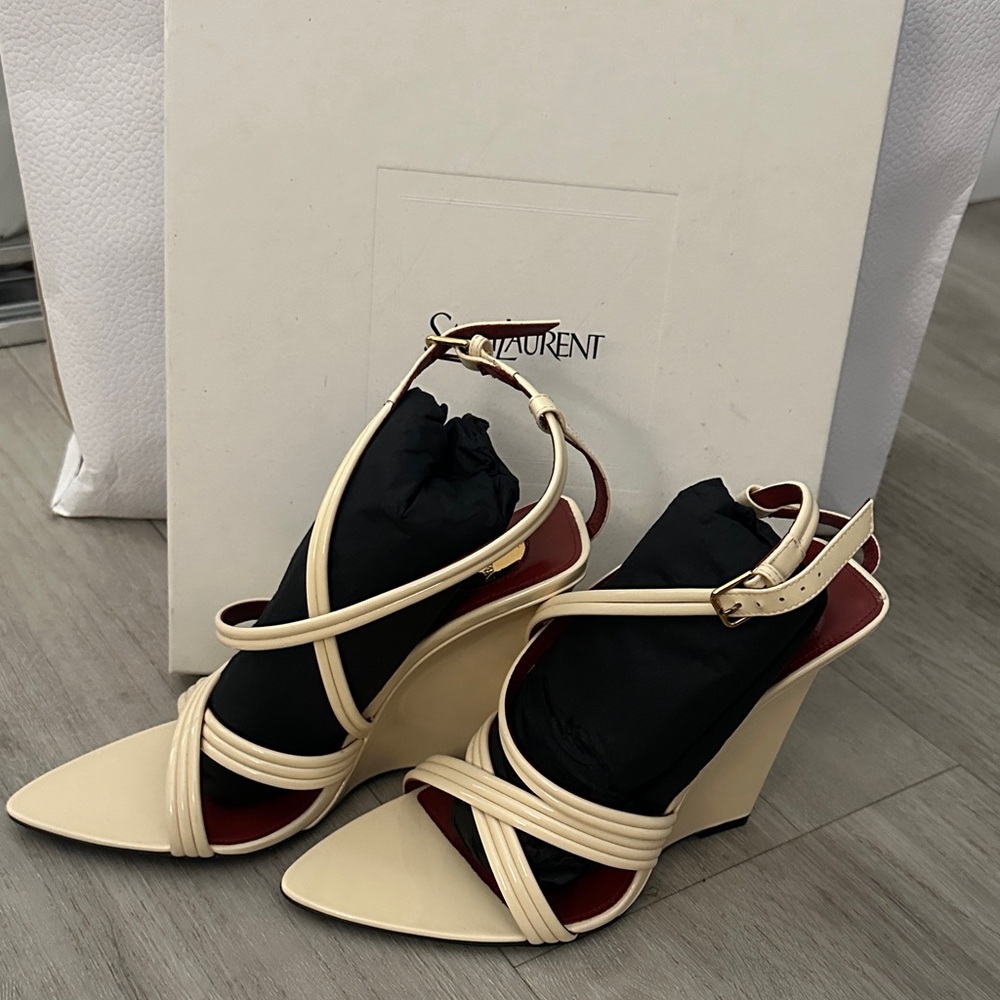 Saint Laurent Beige Wedge Heels
